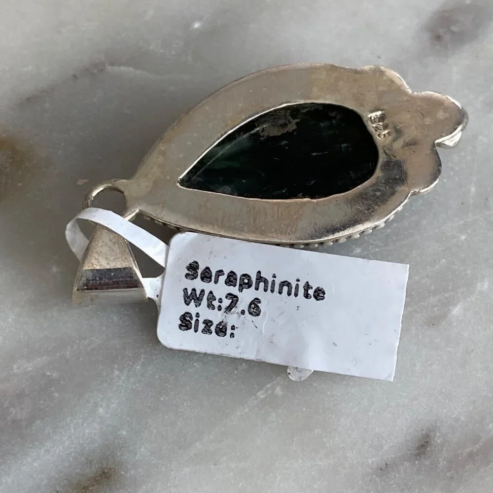 NEW Seraphinite and Beaded Silver Pendant